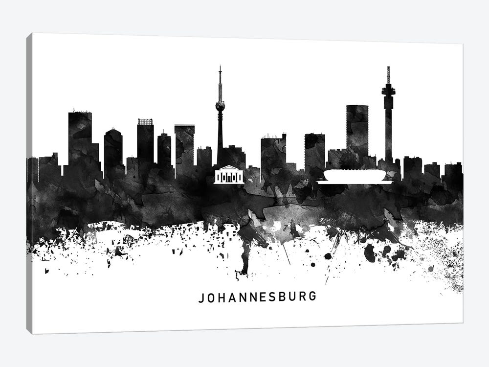 Johannesburg Skyline Black & White by WallDecorAddict 1-piece Canvas Wall Art