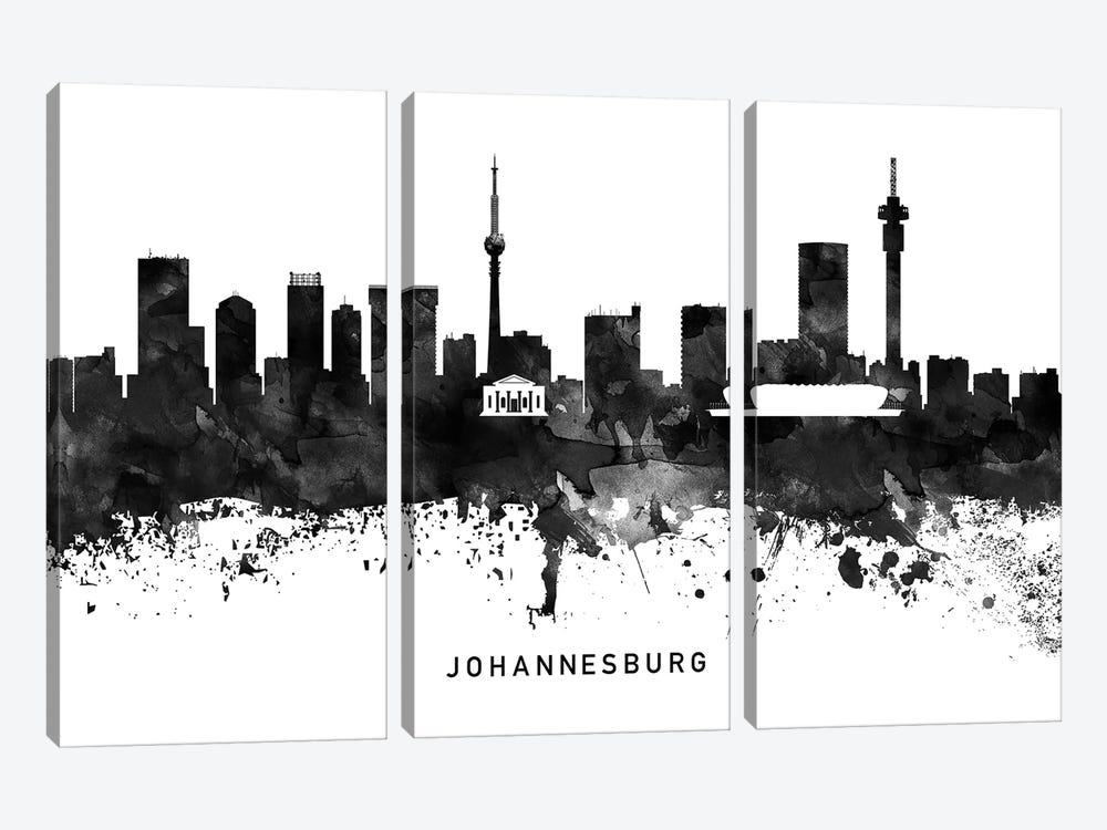 Johannesburg Skyline Black & White by WallDecorAddict 3-piece Canvas Artwork