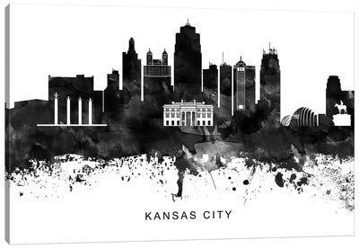 Kansas City Skyline Black & White Canvas Art Print - Black & White Graphics & Illustrations