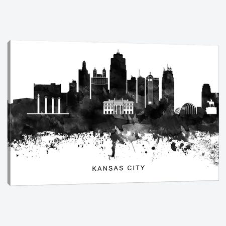 Kansas City Skyline Black & White Canvas Print #WDA789} by WallDecorAddict Canvas Artwork
