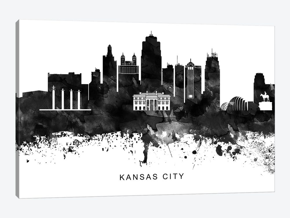 Kansas City Skyline Black & White by WallDecorAddict 1-piece Art Print