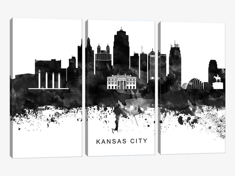 Kansas City Skyline Black & White by WallDecorAddict 3-piece Art Print