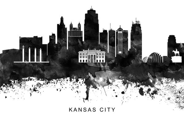 Missouri: Kansas City Skyline Black & White by WallDecorAddict
