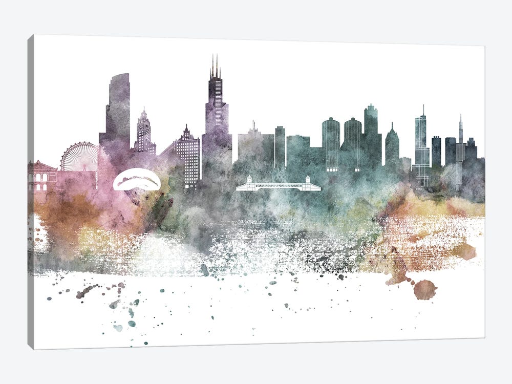 Chicago Pastel Skylines by WallDecorAddict 1-piece Canvas Wall Art