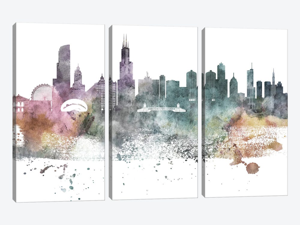 Chicago Pastel Skylines by WallDecorAddict 3-piece Canvas Art
