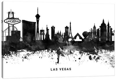 Las Vegas Skyline Black & White Canvas Art Print - Las Vegas Skylines
