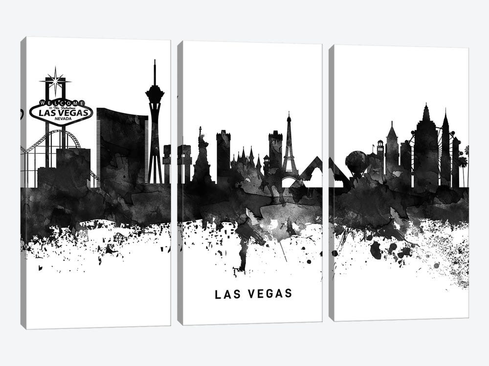 Las Vegas Skyline Black & White by WallDecorAddict 3-piece Canvas Art