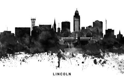 Lincoln Skyline Black & White by WallDecorAddict art print