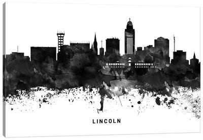 Lincoln Skyline Black & White Canvas Art Print - Nebraska Art