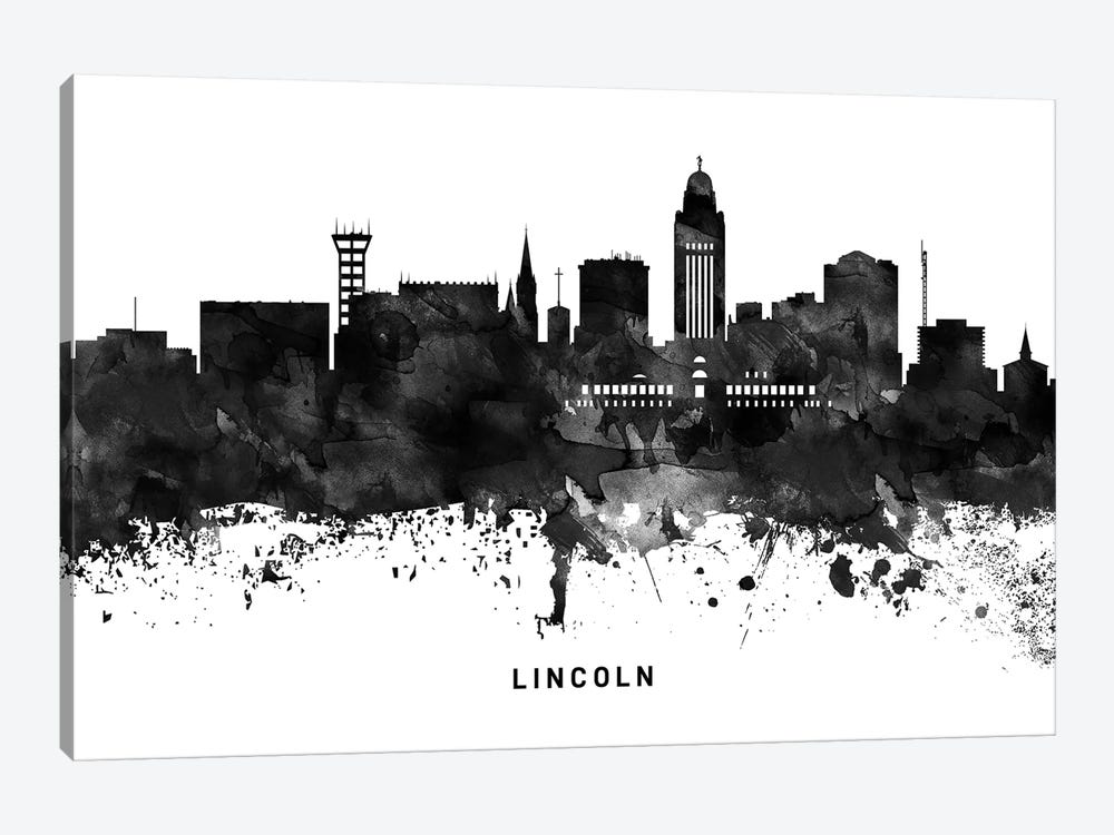 Lincoln Skyline Black & White by WallDecorAddict 1-piece Canvas Art