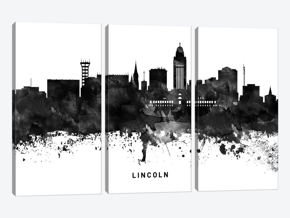 Lincoln Skyline Black & White by WallDecorAddict 3-piece Canvas Artwork