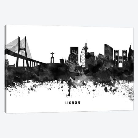 Lisbon Skyline Black & White Canvas Print #WDA795} by WallDecorAddict Canvas Artwork
