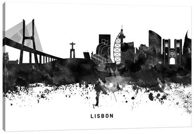 Lisbon Skyline Black & White Canvas Art Print - Portugal Art