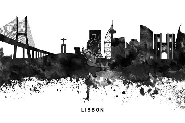 Lisbon: Lisbon Skyline Black & White by WallDecorAddict