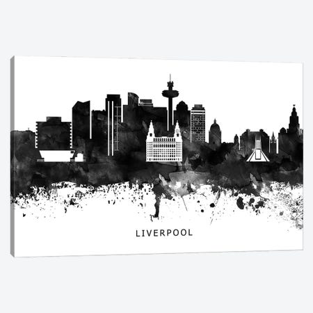 Liverpool Skyline Black & White Canvas Print #WDA796} by WallDecorAddict Canvas Artwork