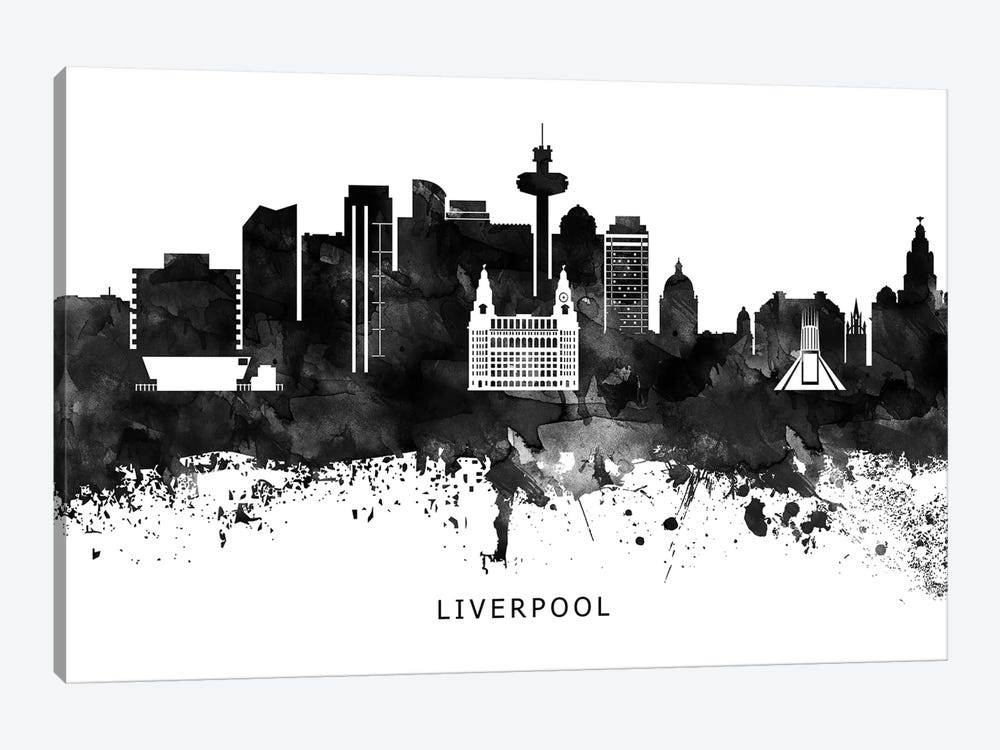 Liverpool Skyline Black & White by WallDecorAddict 1-piece Canvas Art Print