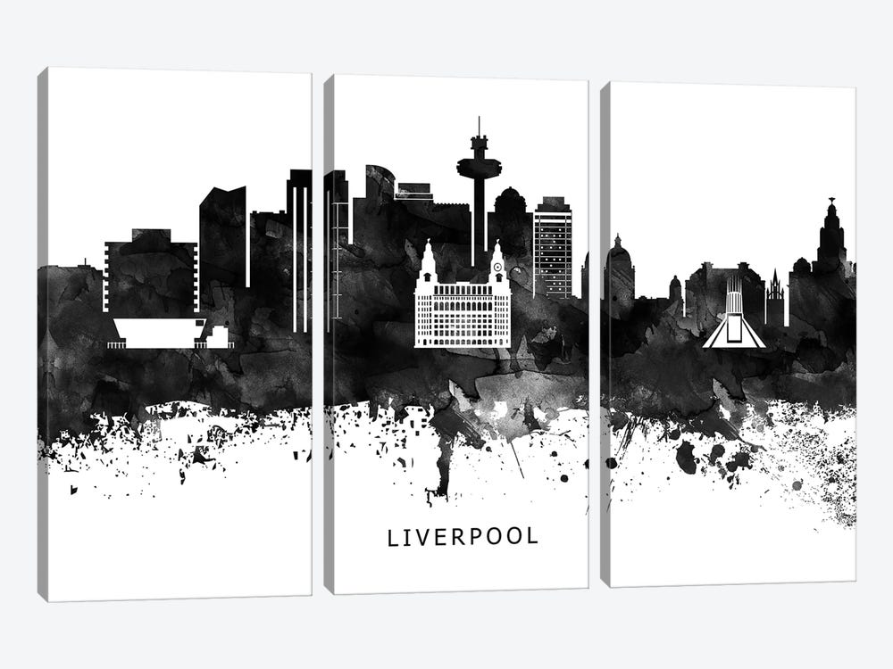 Liverpool Skyline Black & White by WallDecorAddict 3-piece Canvas Art Print