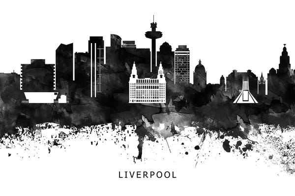 Large Black & White Art - Canvas Prints: Liverpool Skyline Black & White by WallDecorAddict