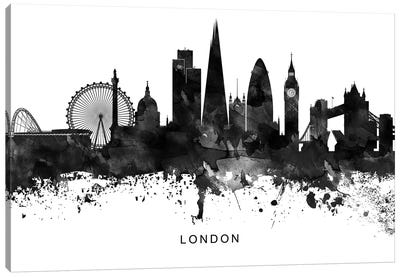 London Skyline Black & White Canvas Art Print - London Skylines