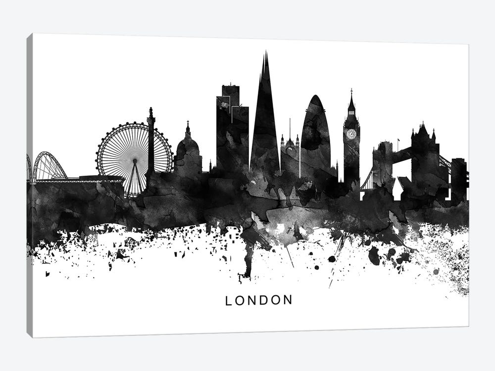 London Skyline Black & White by WallDecorAddict 1-piece Canvas Artwork