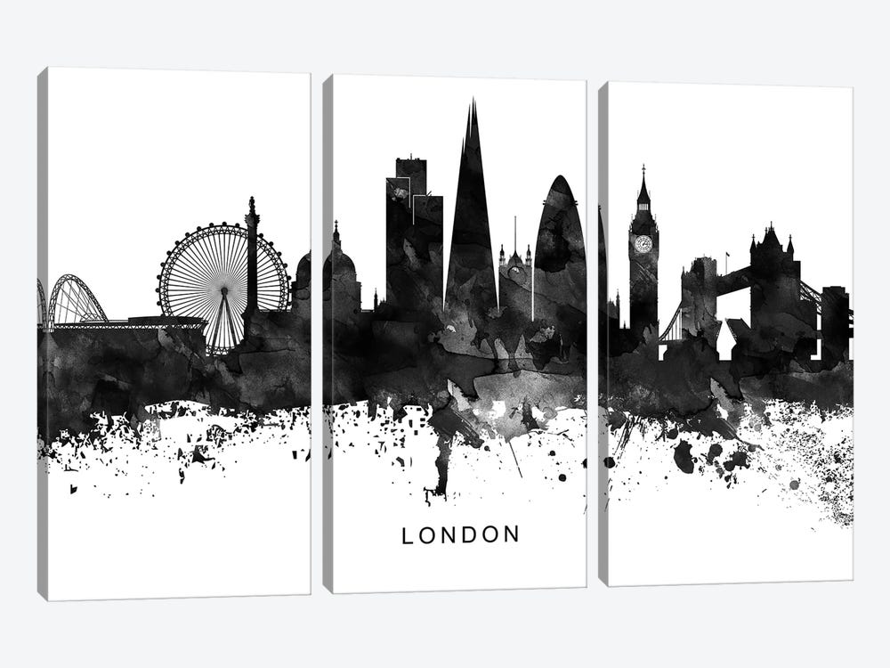 London Skyline Black & White by WallDecorAddict 3-piece Canvas Wall Art