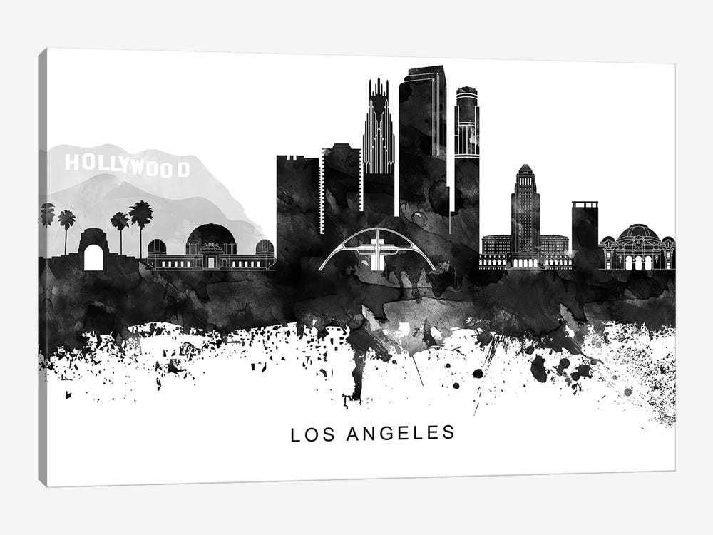 Los Angeles Skyline Black & White by WallDecorAddict 1-piece Canvas Print