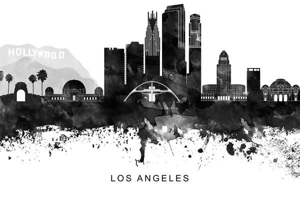 Black & White Scenic Art: Los Angeles Skyline Black & White by WallDecorAddict