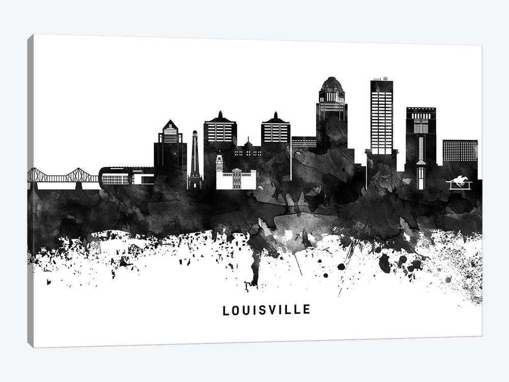 Louisville Skyline Black & White by WallDecorAddict 1-piece Canvas Art