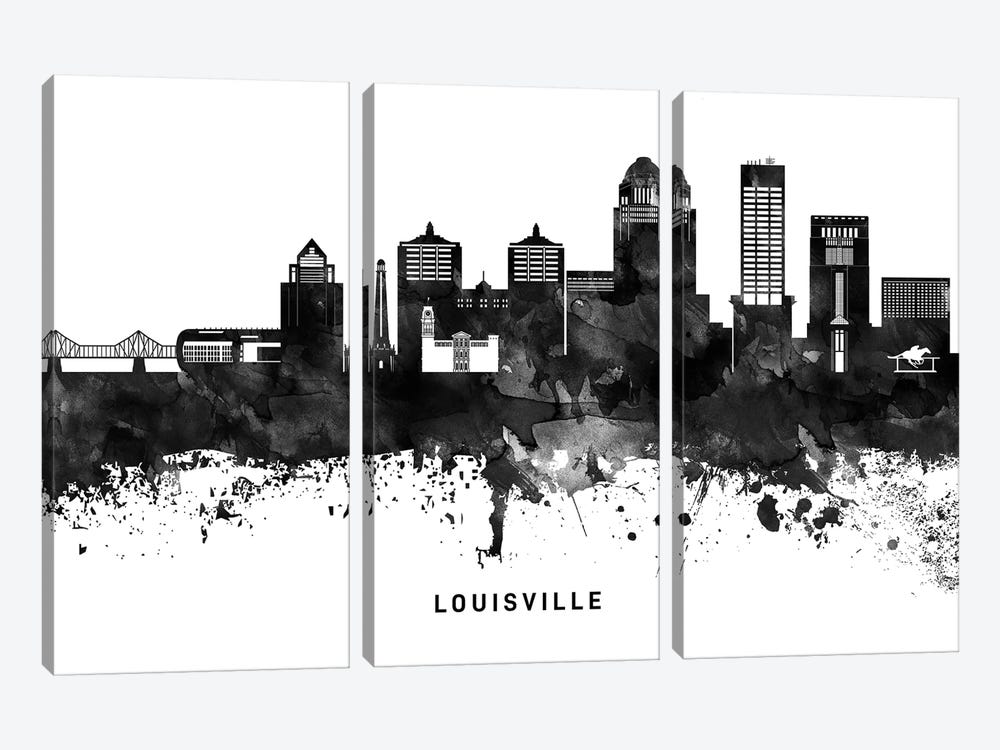 Louisville Skyline Black & White by WallDecorAddict 3-piece Canvas Artwork
