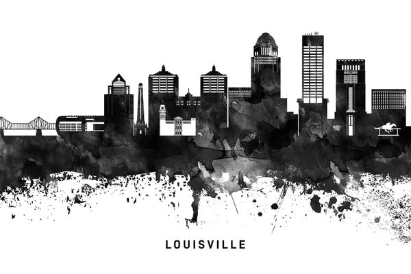 Kentucky: Louisville Skyline Black & White by WallDecorAddict