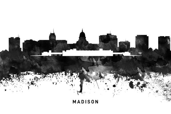 Wisconsin: Madison Skyline Black & White by WallDecorAddict