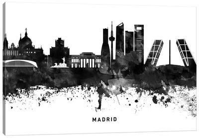 Madrid Skyline Black & White Canvas Art Print - Community Of Madrid Art