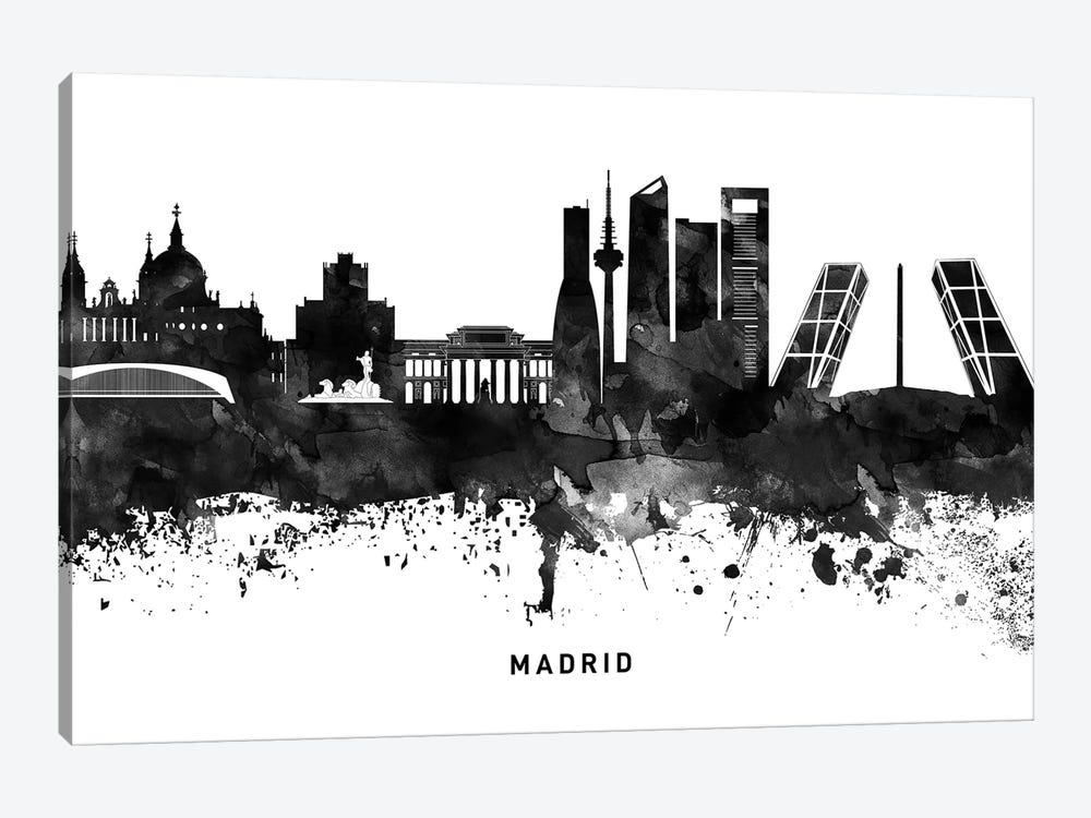 Madrid Skyline Black & White by WallDecorAddict 1-piece Canvas Art