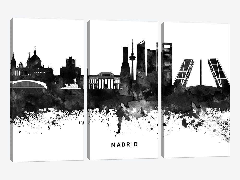Madrid Skyline Black & White by WallDecorAddict 3-piece Canvas Artwork