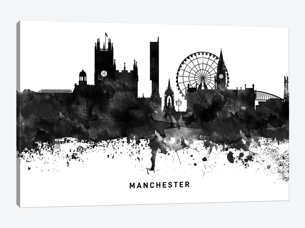 Manchester Skyline Black & White by WallDecorAddict 1-piece Canvas Print