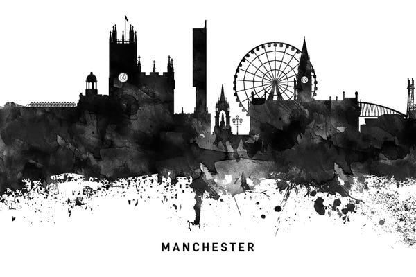 Manchester: Manchester Skyline Black & White by WallDecorAddict