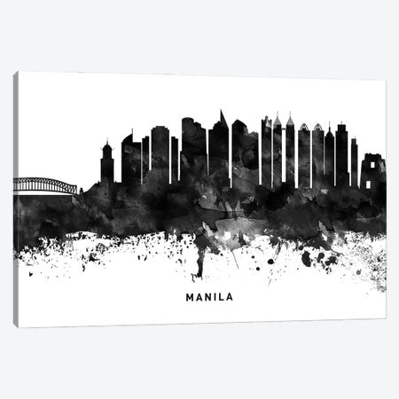 Manila Skyline Black & White Canvas Print #WDA804} by WallDecorAddict Canvas Artwork