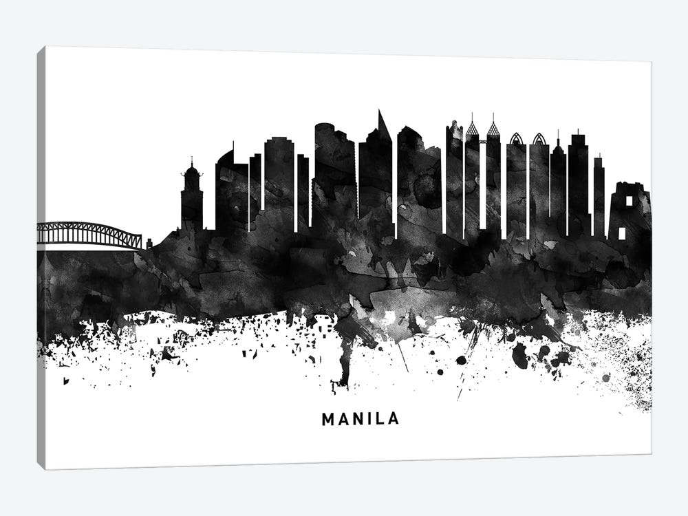 Manila Skyline Black & White by WallDecorAddict 1-piece Canvas Artwork