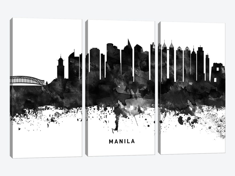 Manila Skyline Black & White by WallDecorAddict 3-piece Canvas Artwork