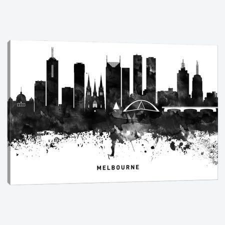 Melbourne Skyline Black & White Canvas Print #WDA805} by WallDecorAddict Canvas Wall Art
