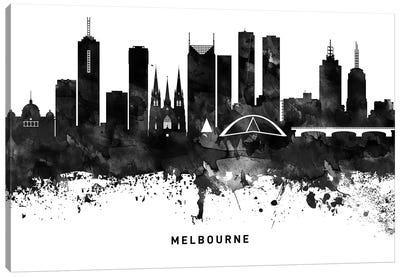 Melbourne Skyline Black & White Canvas Art Print - Melbourne Art