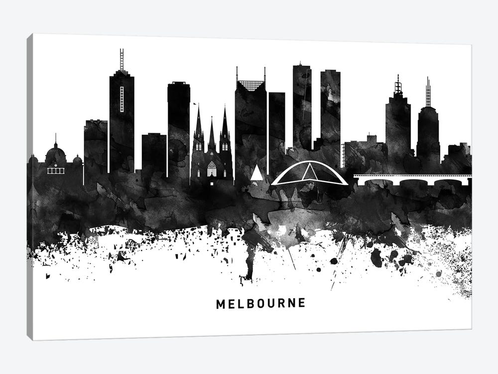 Melbourne Skyline Black & White by WallDecorAddict 1-piece Art Print