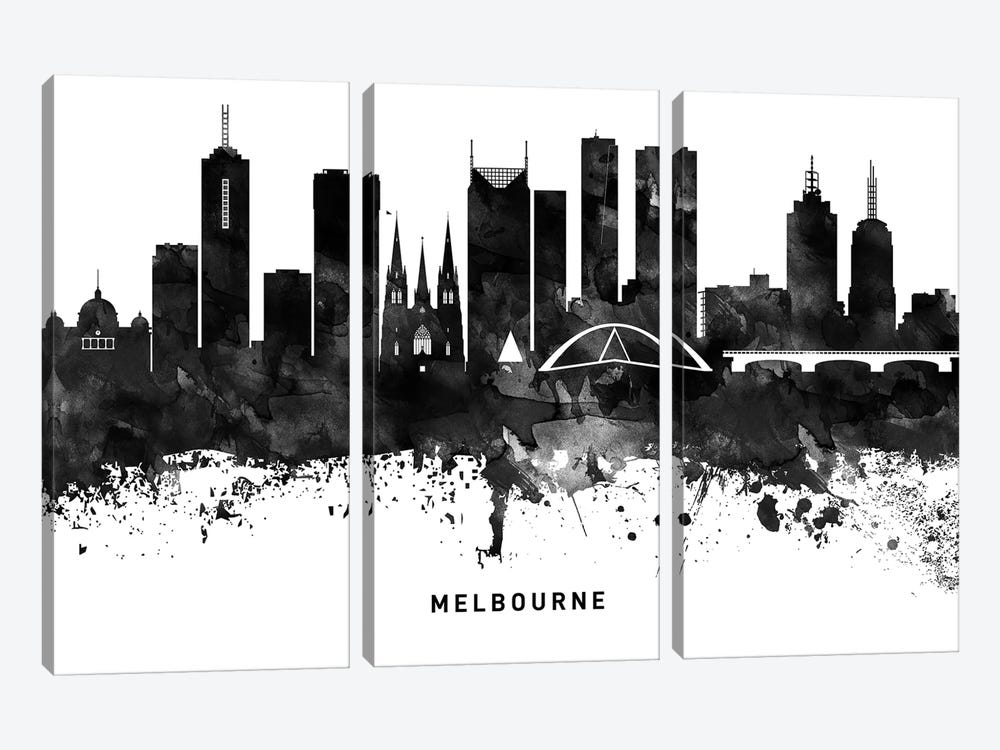Melbourne Skyline Black & White by WallDecorAddict 3-piece Art Print