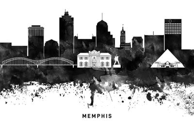 Memphis Skyline Black & White by WallDecorAddict framed canvas print