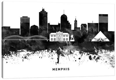 Memphis Skyline Black & White Canvas Art Print - Tennessee Art