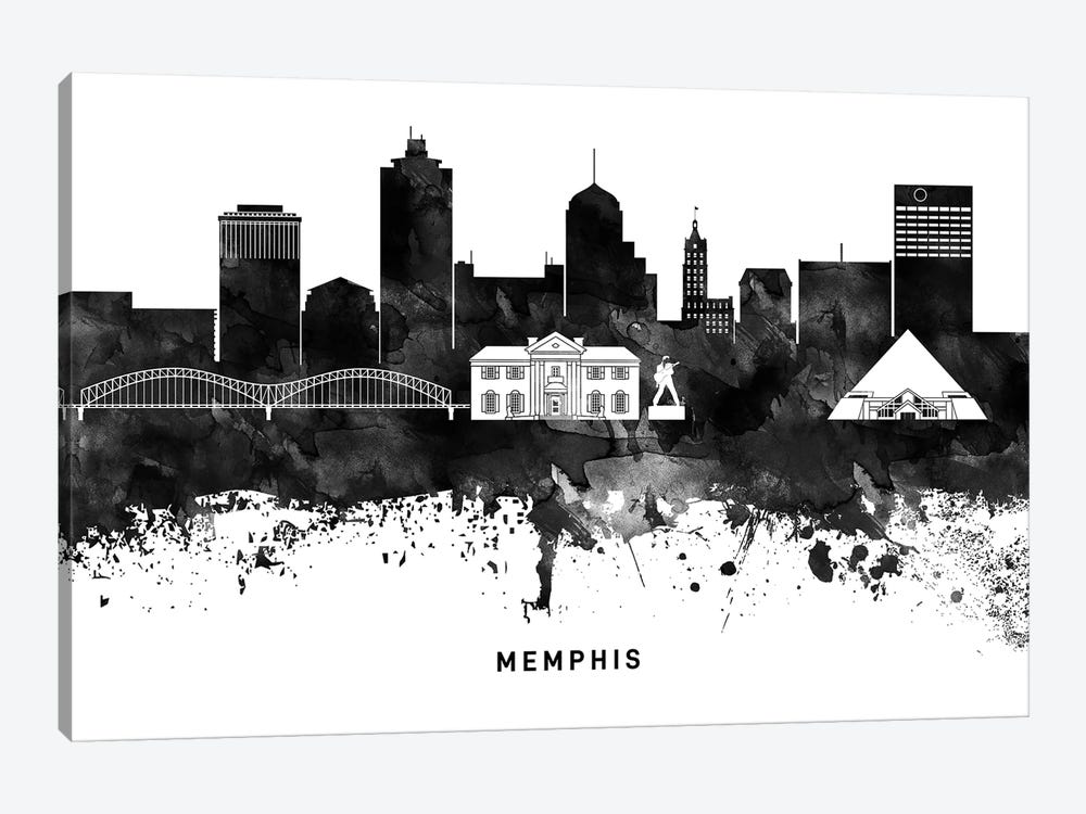 Memphis Skyline Black & White by WallDecorAddict 1-piece Canvas Artwork