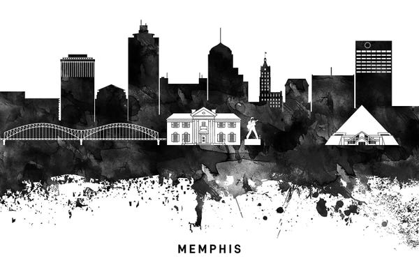 Tennessee: Memphis Skyline Black & White by WallDecorAddict