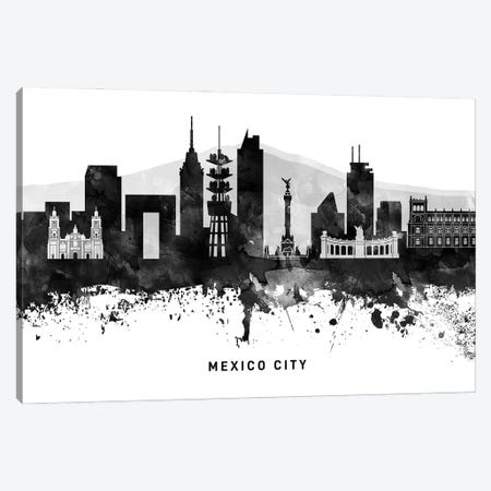 Mexico City Skyline Black & White Canvas Print #WDA807} by WallDecorAddict Canvas Art