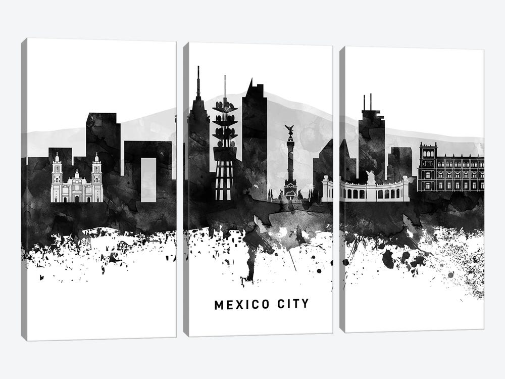 Mexico City Skyline Black & White by WallDecorAddict 3-piece Canvas Art Print