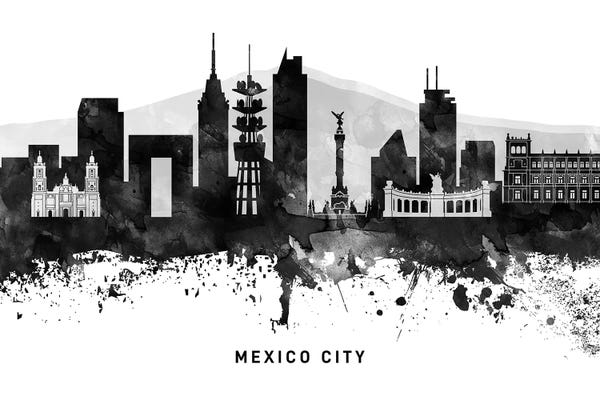 WallDecorAddict: Mexico City Skyline Black & White by WallDecorAddict
